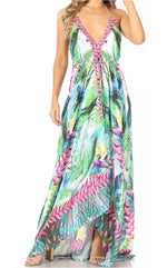 Vestido largo Sakkas Lizi para mujer, con cuello halter, corte alto y bajo, estilo pañuelo, para fiesta en la playa