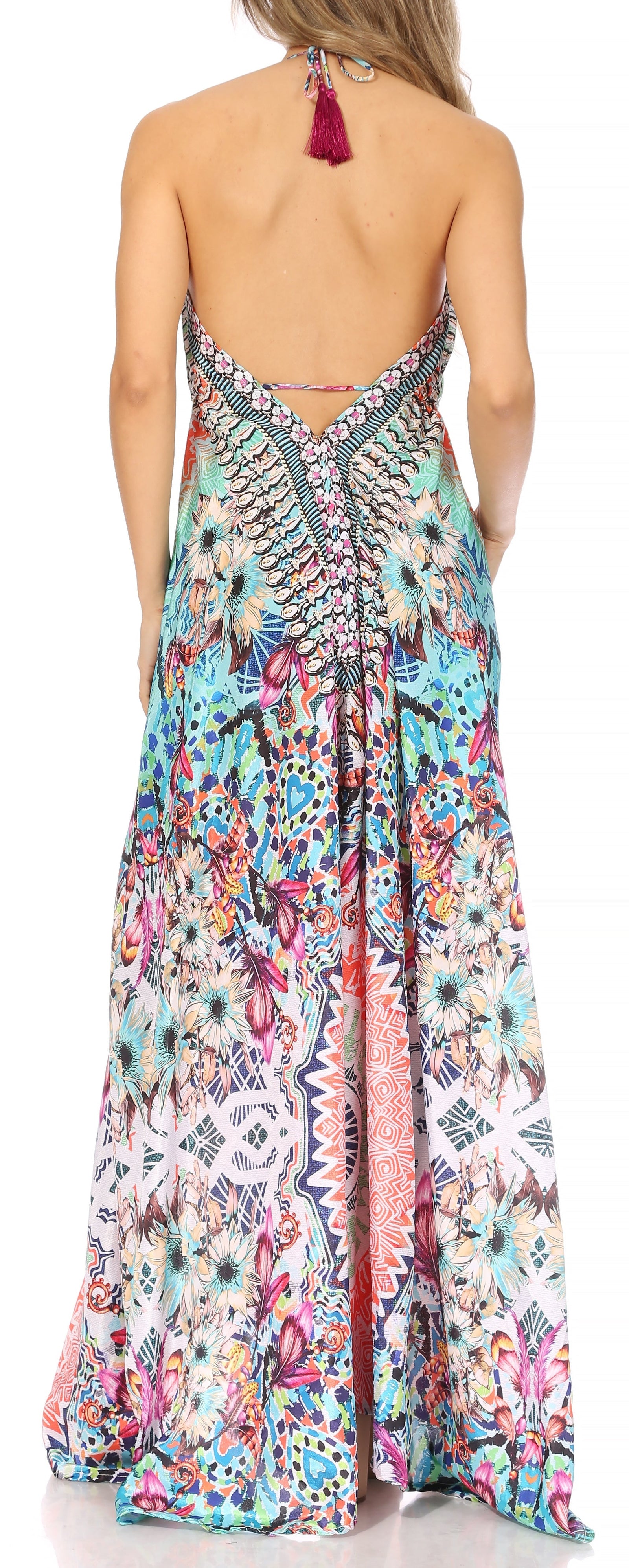 Vestido largo Sakkas Lizi para mujer, con cuello halter, corte alto y bajo, estilo pañuelo, para fiesta en la playa
