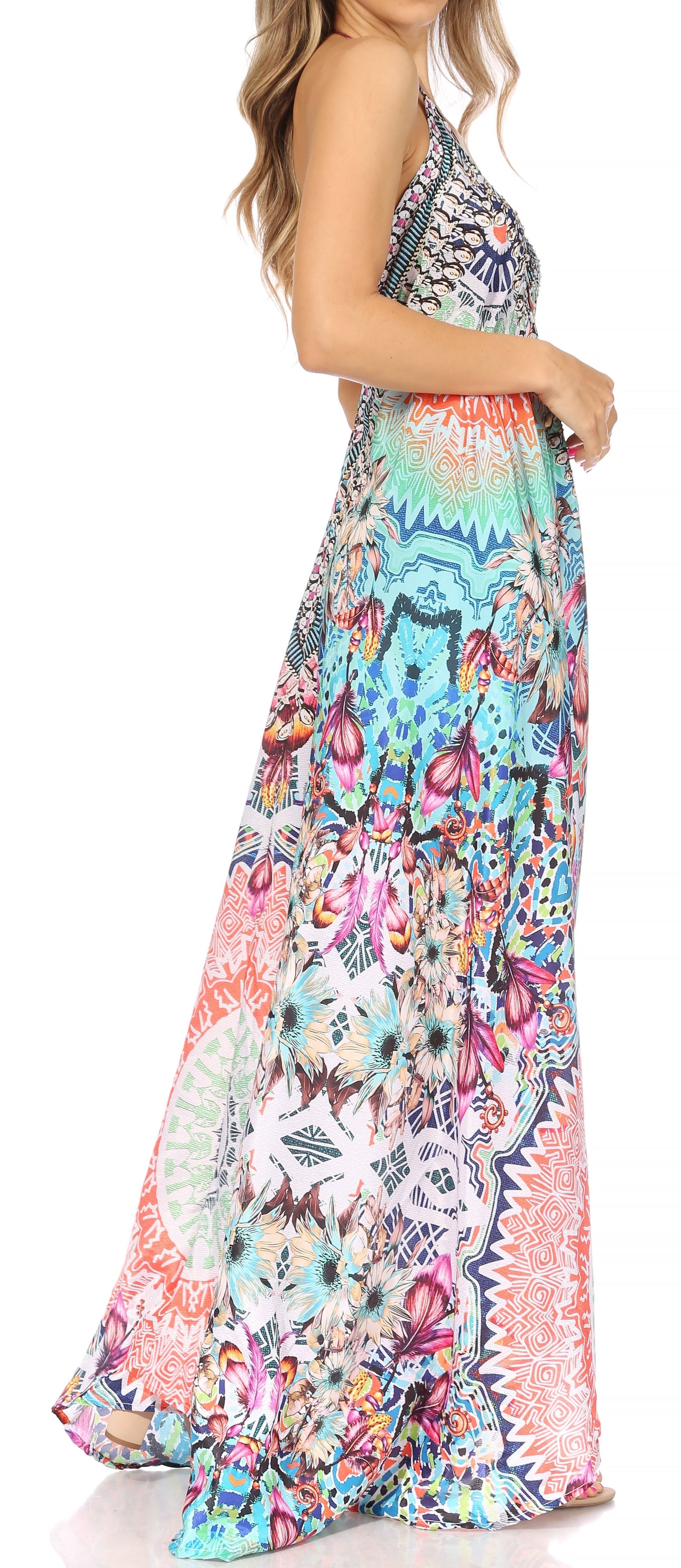 Vestido largo Sakkas Lizi para mujer, con cuello halter, corte alto y bajo, estilo pañuelo, para fiesta en la playa