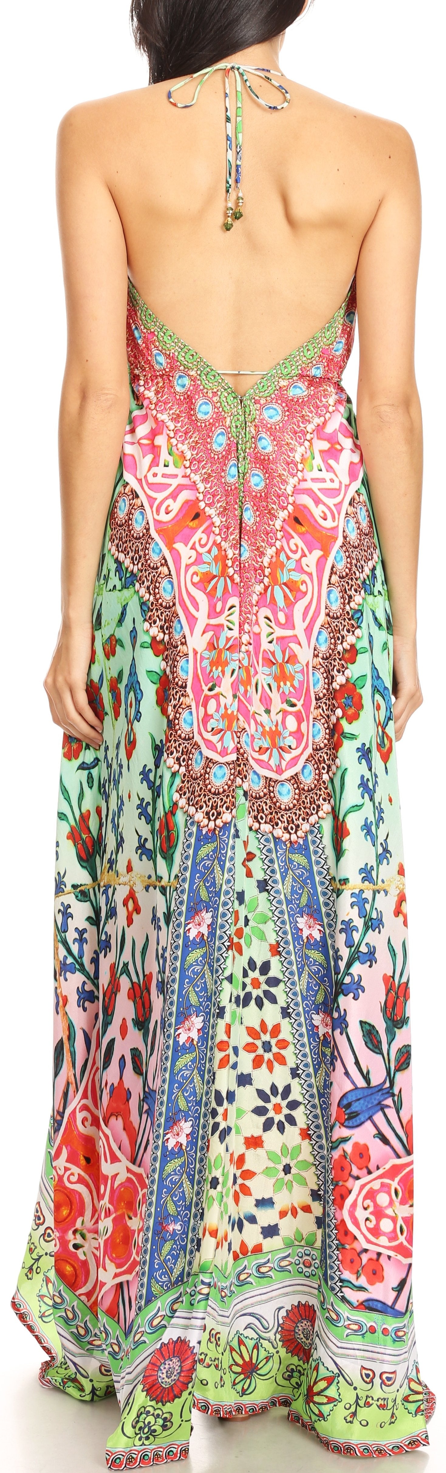 Vestido largo Sakkas Lizi para mujer, con cuello halter, corte alto y bajo, estilo pañuelo, para fiesta en la playa