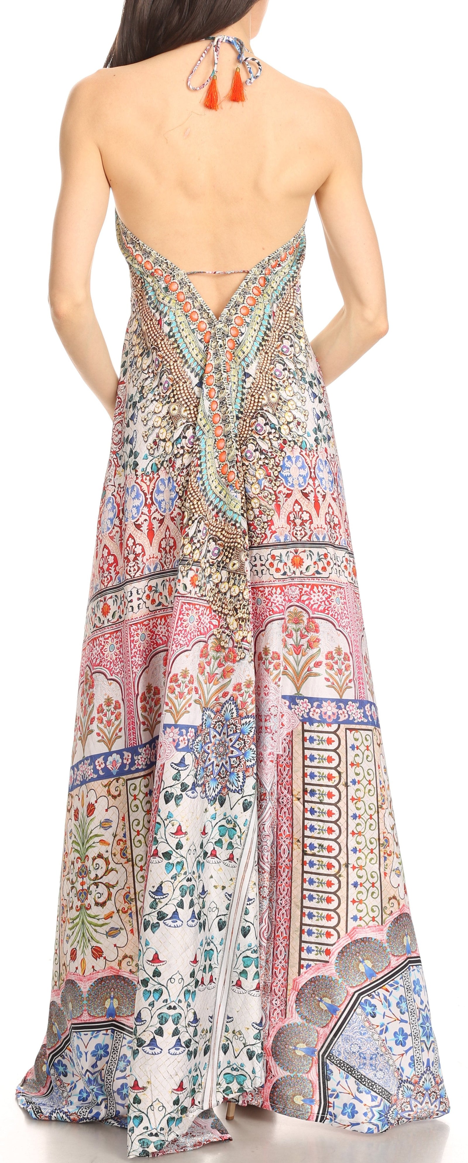 Vestido largo Sakkas Lizi para mujer, con cuello halter, corte alto y bajo, estilo pañuelo, para fiesta en la playa