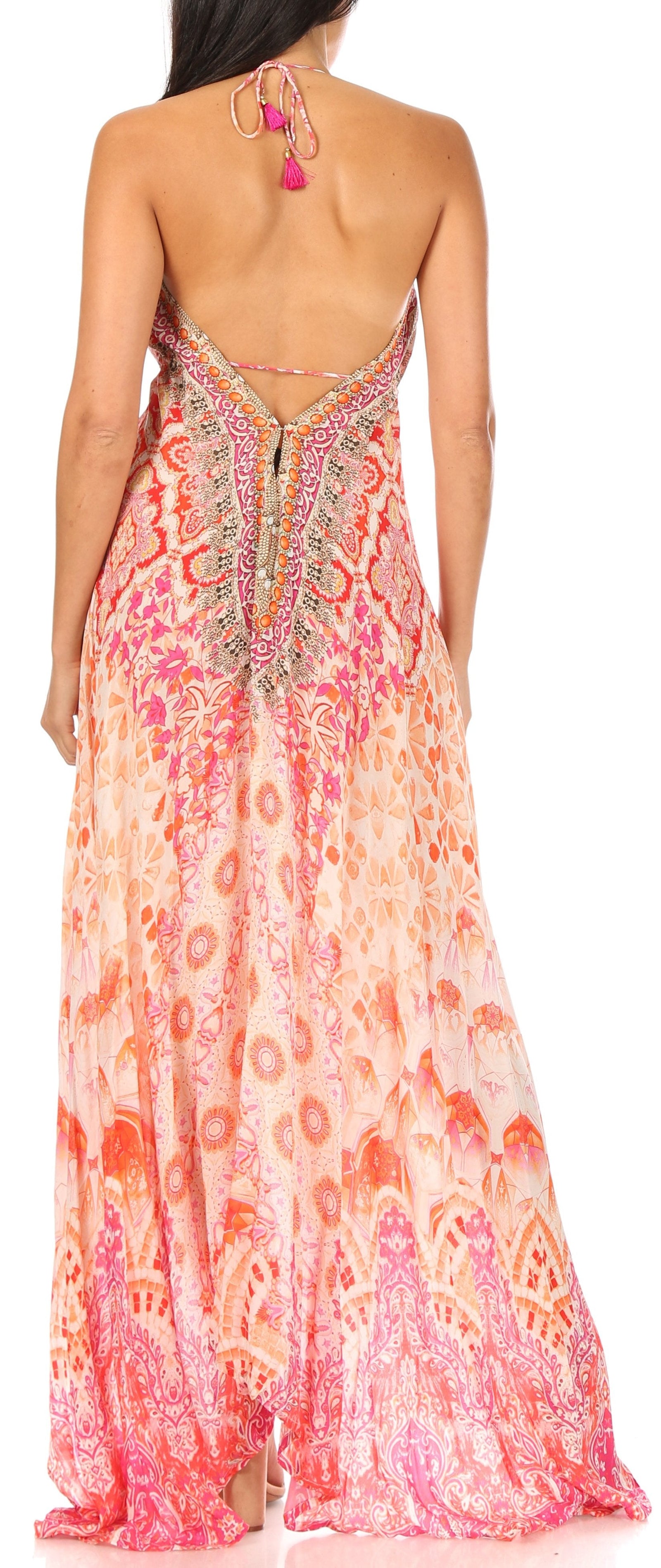 Vestido largo Sakkas Lizi para mujer, con cuello halter, corte alto y bajo, estilo pañuelo, para fiesta en la playa