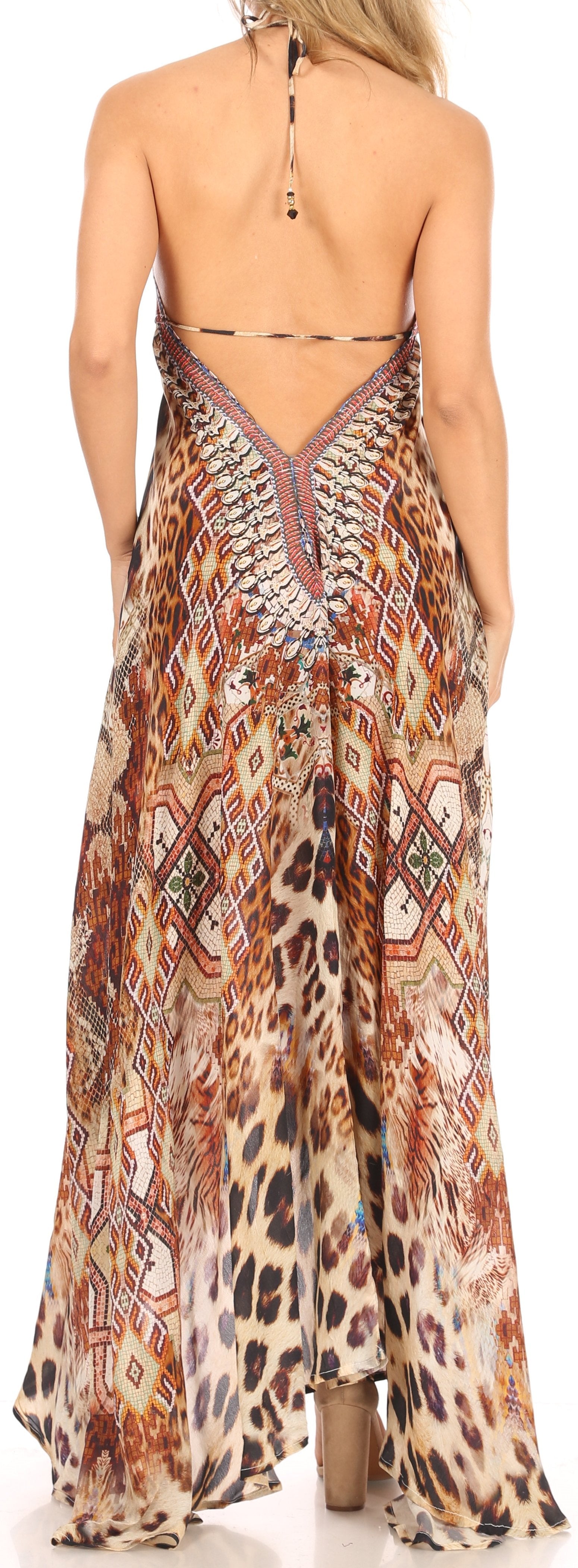Vestido largo Sakkas Lizi para mujer, con cuello halter, corte alto y bajo, estilo pañuelo, para fiesta en la playa