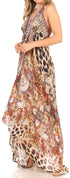 Vestido largo Sakkas Lizi para mujer, con cuello halter, corte alto y bajo, estilo pañuelo, para fiesta en la playa
