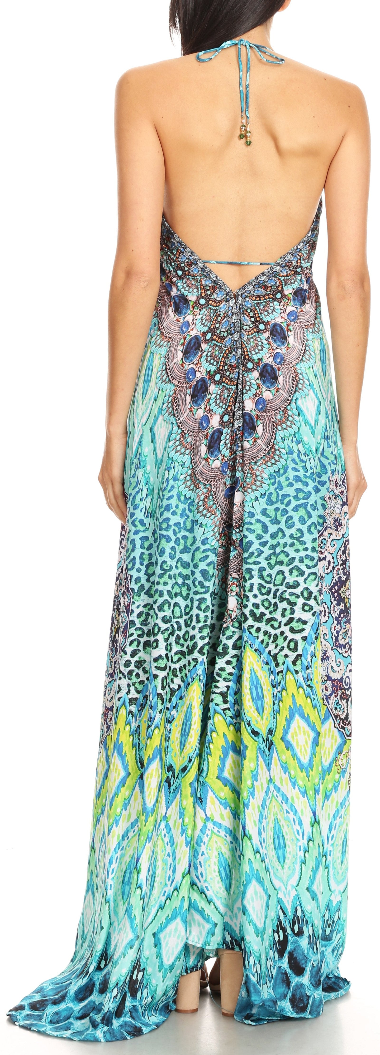 Vestido largo Sakkas Lizi para mujer, con cuello halter, corte alto y bajo, estilo pañuelo, para fiesta en la playa