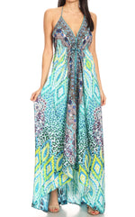 Vestido largo Sakkas Lizi para mujer, con cuello halter, corte alto y bajo, estilo pañuelo, para fiesta en la playa