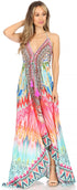 Vestido largo Sakkas Lizi para mujer, con cuello halter, corte alto y bajo, estilo pañuelo, para fiesta en la playa