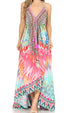 Vestido largo Sakkas Lizi para mujer, con cuello halter, corte alto y bajo, estilo pañuelo, para fiesta en la playa