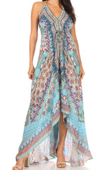Vestido largo Sakkas Lizi para mujer, con cuello halter, corte alto y bajo, estilo pañuelo, para fiesta en la playa