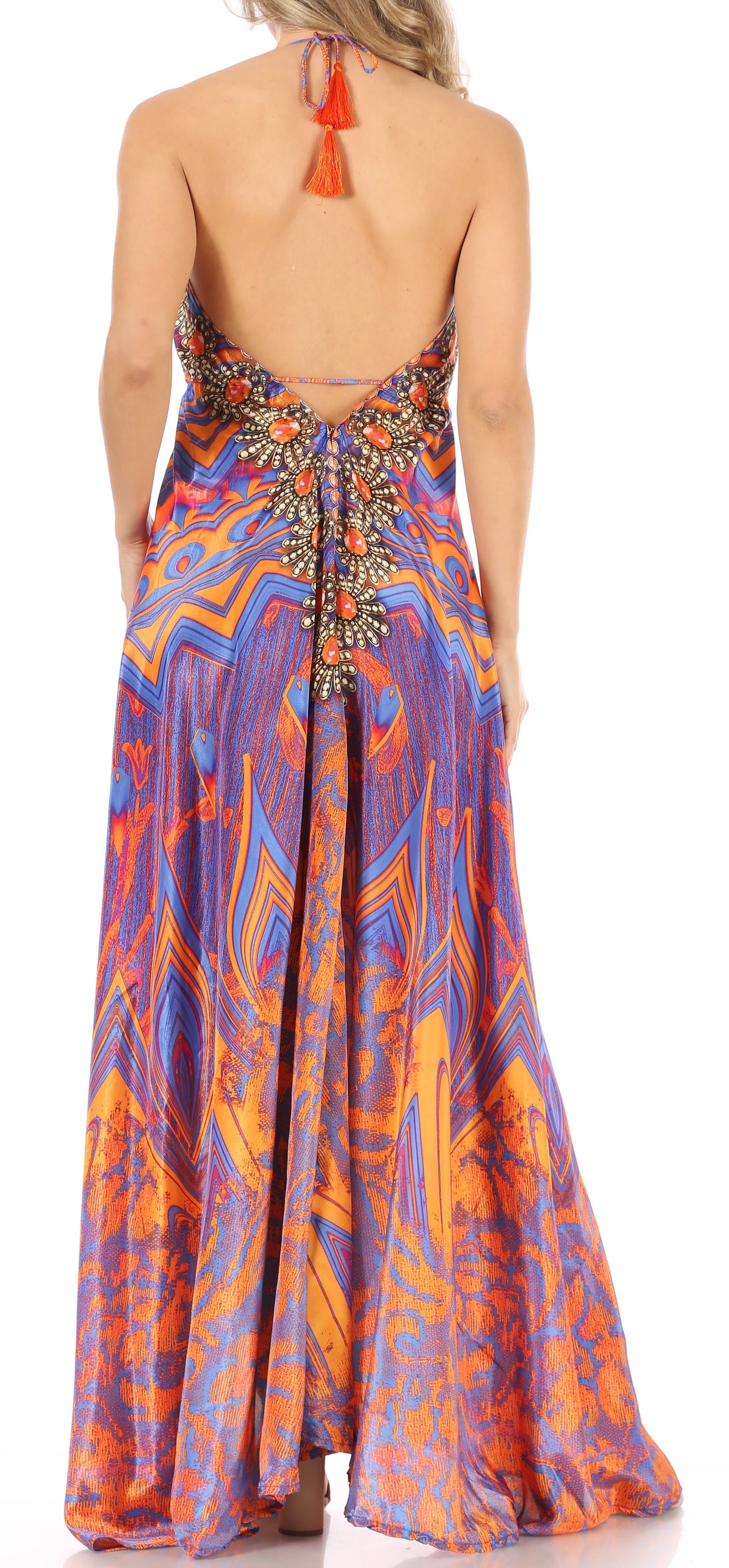 Vestido largo Sakkas Lizi para mujer, con cuello halter, corte alto y bajo, estilo pañuelo, para fiesta en la playa