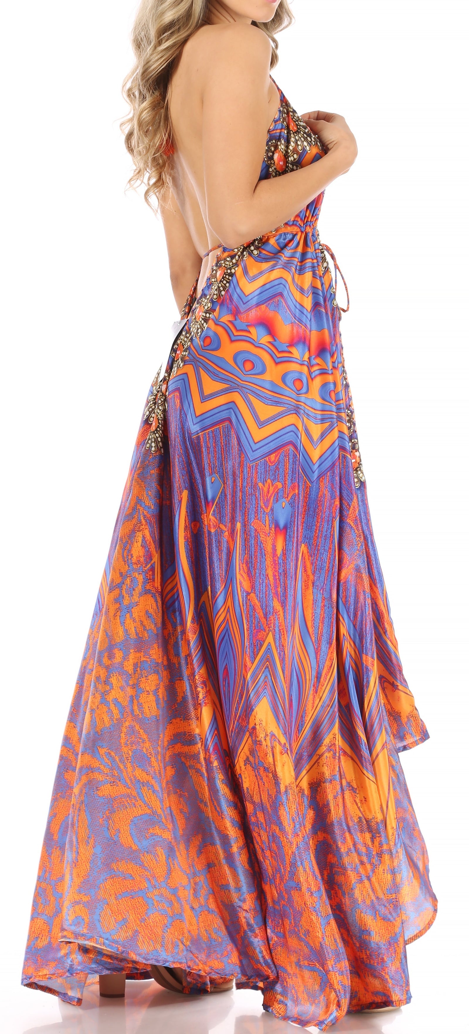 Vestido largo Sakkas Lizi para mujer, con cuello halter, corte alto y bajo, estilo pañuelo, para fiesta en la playa
