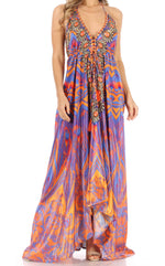 Vestido largo Sakkas Lizi para mujer, con cuello halter, corte alto y bajo, estilo pañuelo, para fiesta en la playa
