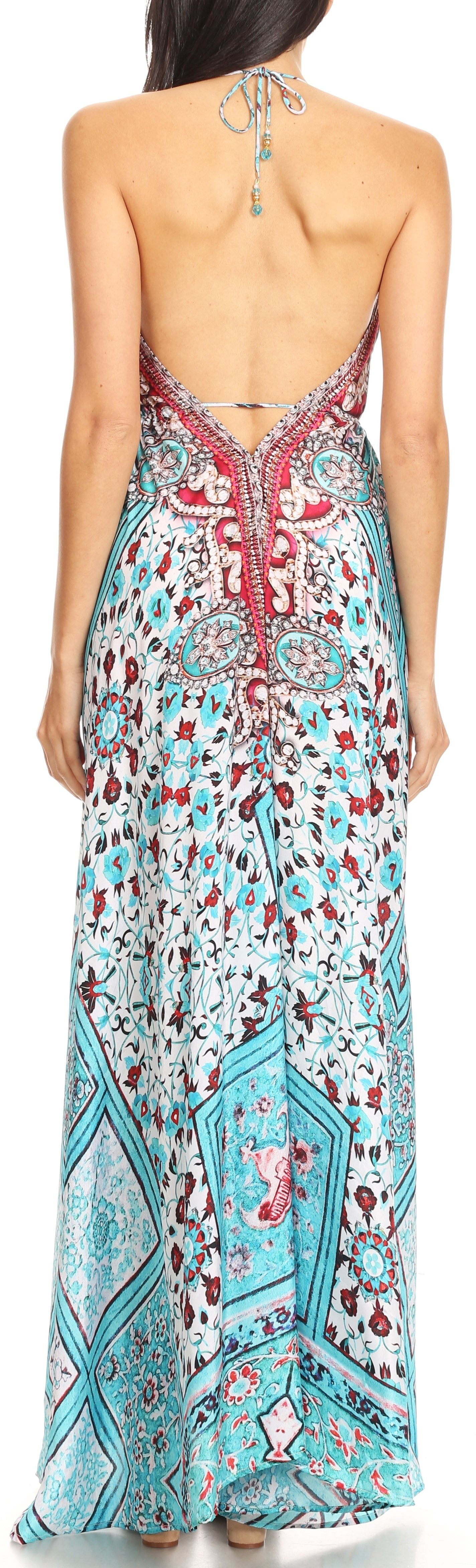 Vestido largo Sakkas Lizi para mujer, con cuello halter, corte alto y bajo, estilo pañuelo, para fiesta en la playa