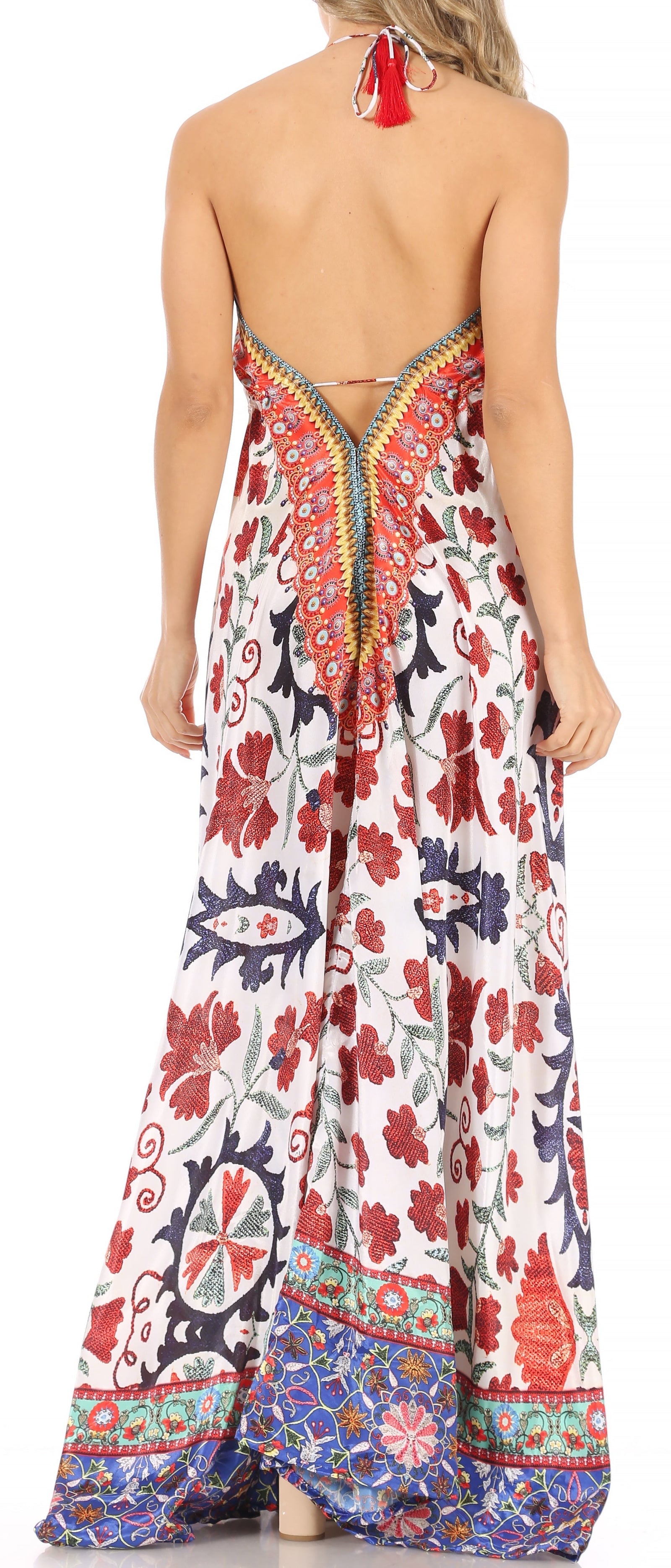 Vestido largo Sakkas Lizi para mujer, con cuello halter, corte alto y bajo, estilo pañuelo, para fiesta en la playa