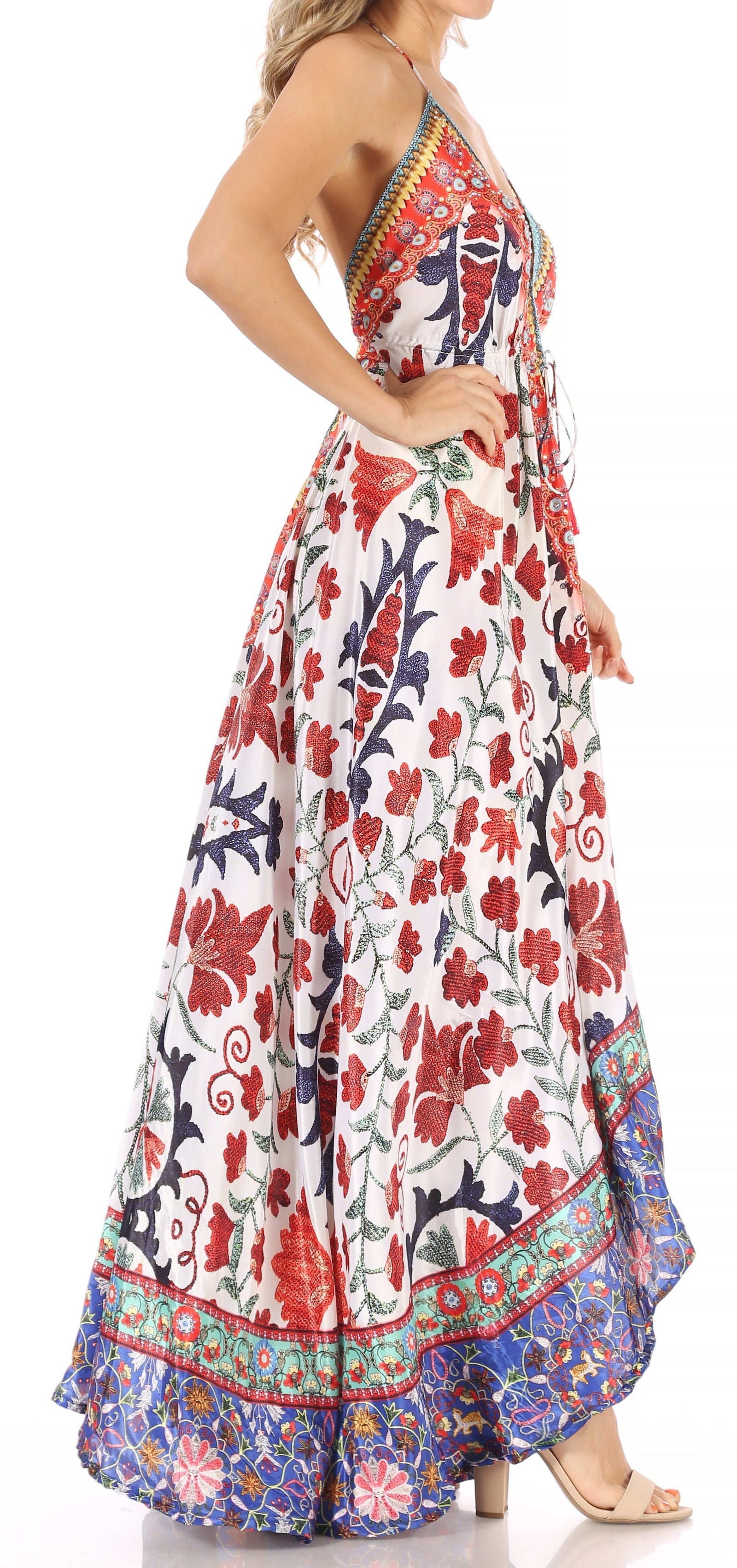 Vestido largo Sakkas Lizi para mujer, con cuello halter, corte alto y bajo, estilo pañuelo, para fiesta en la playa