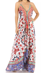 Vestido largo Sakkas Lizi para mujer, con cuello halter, corte alto y bajo, estilo pañuelo, para fiesta en la playa
