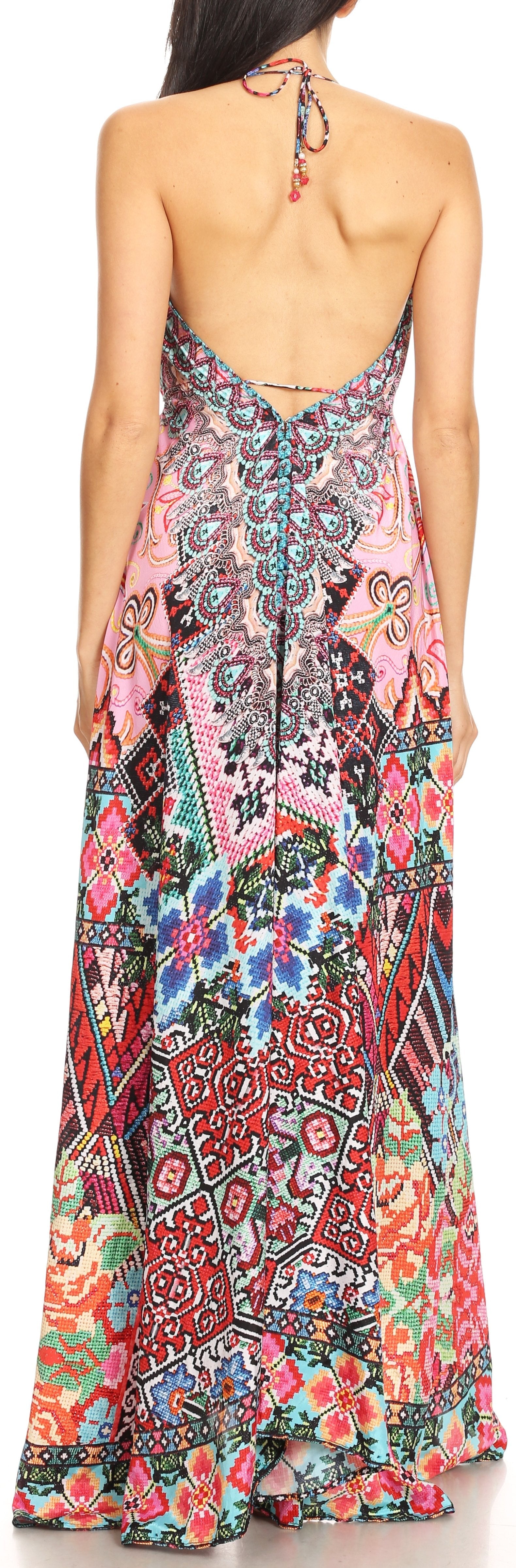Vestido largo Sakkas Lizi para mujer, con cuello halter, corte alto y bajo, estilo pañuelo, para fiesta en la playa