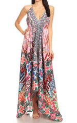 Vestido largo Sakkas Lizi para mujer, con cuello halter, corte alto y bajo, estilo pañuelo, para fiesta en la playa