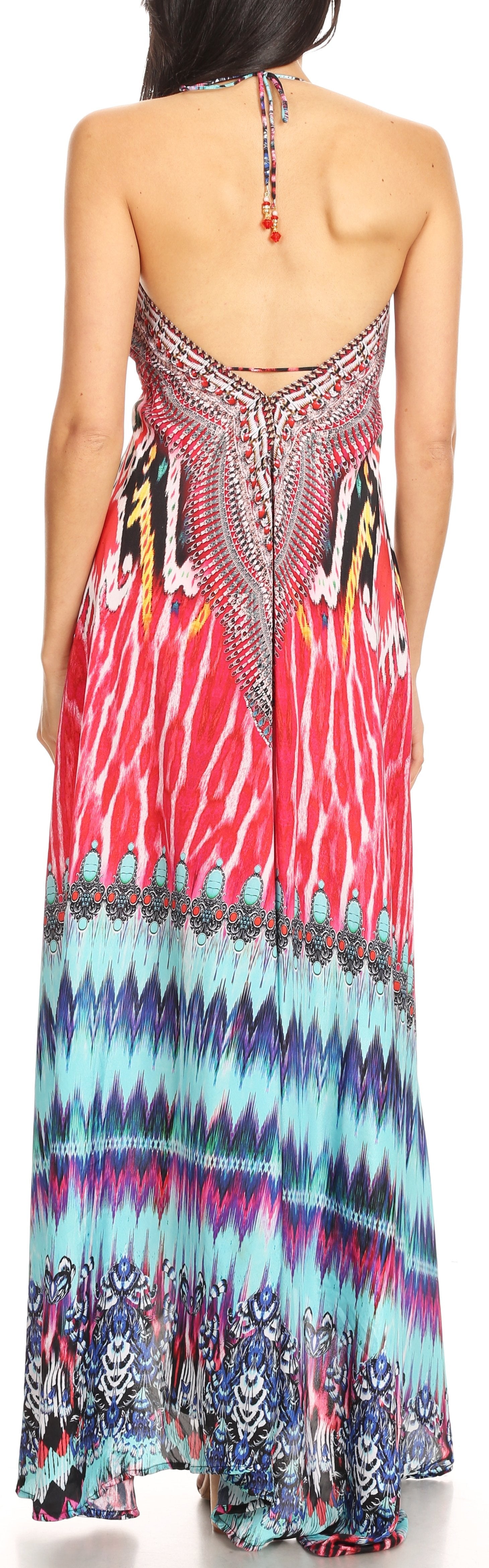 Vestido largo Sakkas Lizi para mujer, con cuello halter, corte alto y bajo, estilo pañuelo, para fiesta en la playa