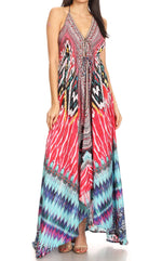 Vestido largo Sakkas Lizi para mujer, con cuello halter, corte alto y bajo, estilo pañuelo, para fiesta en la playa