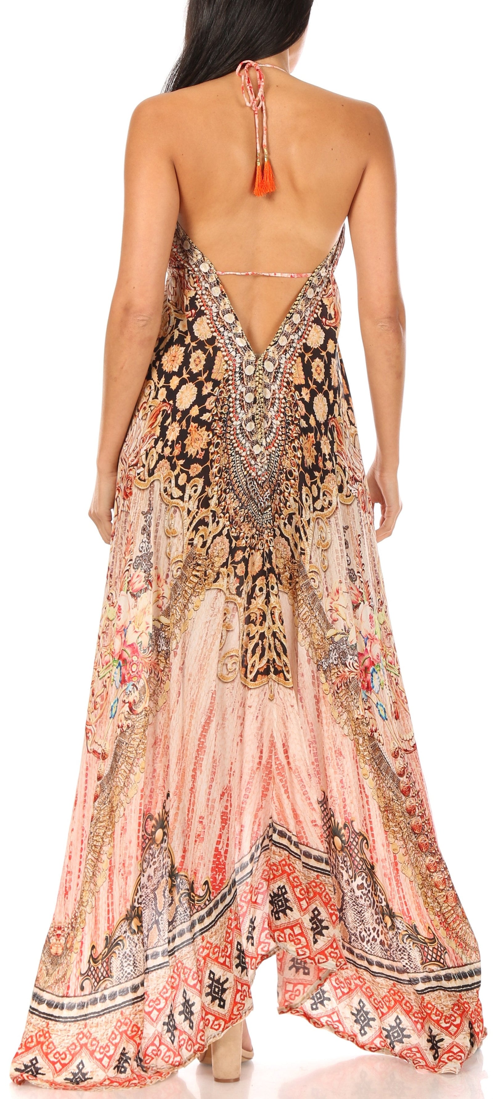 Vestido largo Sakkas Lizi para mujer, con cuello halter, corte alto y bajo, estilo pañuelo, para fiesta en la playa