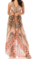 Vestido largo Sakkas Lizi para mujer, con cuello halter, corte alto y bajo, estilo pañuelo, para fiesta en la playa