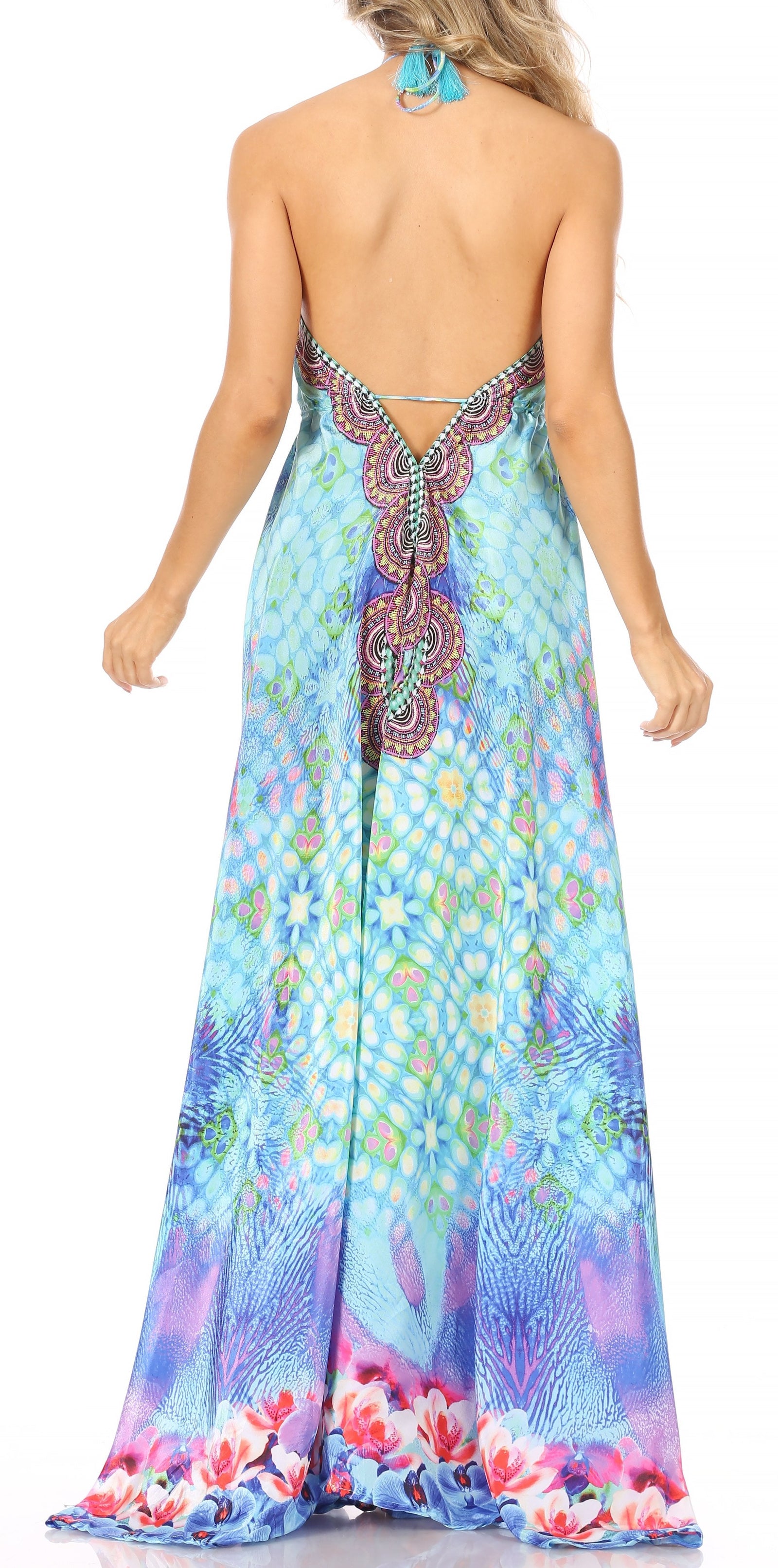 Vestido largo Sakkas Lizi para mujer, con cuello halter, corte alto y bajo, estilo pañuelo, para fiesta en la playa