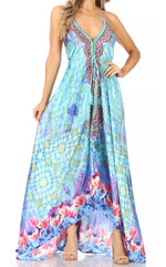 Vestido largo Sakkas Lizi para mujer, con cuello halter, corte alto y bajo, estilo pañuelo, para fiesta en la playa