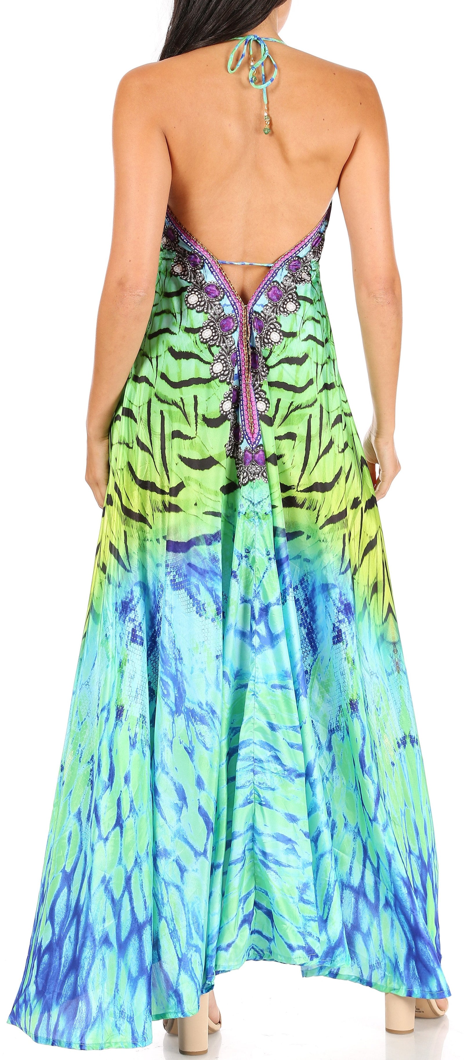 Vestido largo Sakkas Lizi para mujer, con cuello halter, corte alto y bajo, estilo pañuelo, para fiesta en la playa