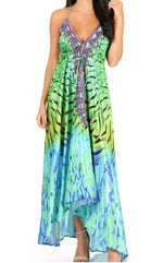 Vestido largo Sakkas Lizi para mujer, con cuello halter, corte alto y bajo, estilo pañuelo, para fiesta en la playa