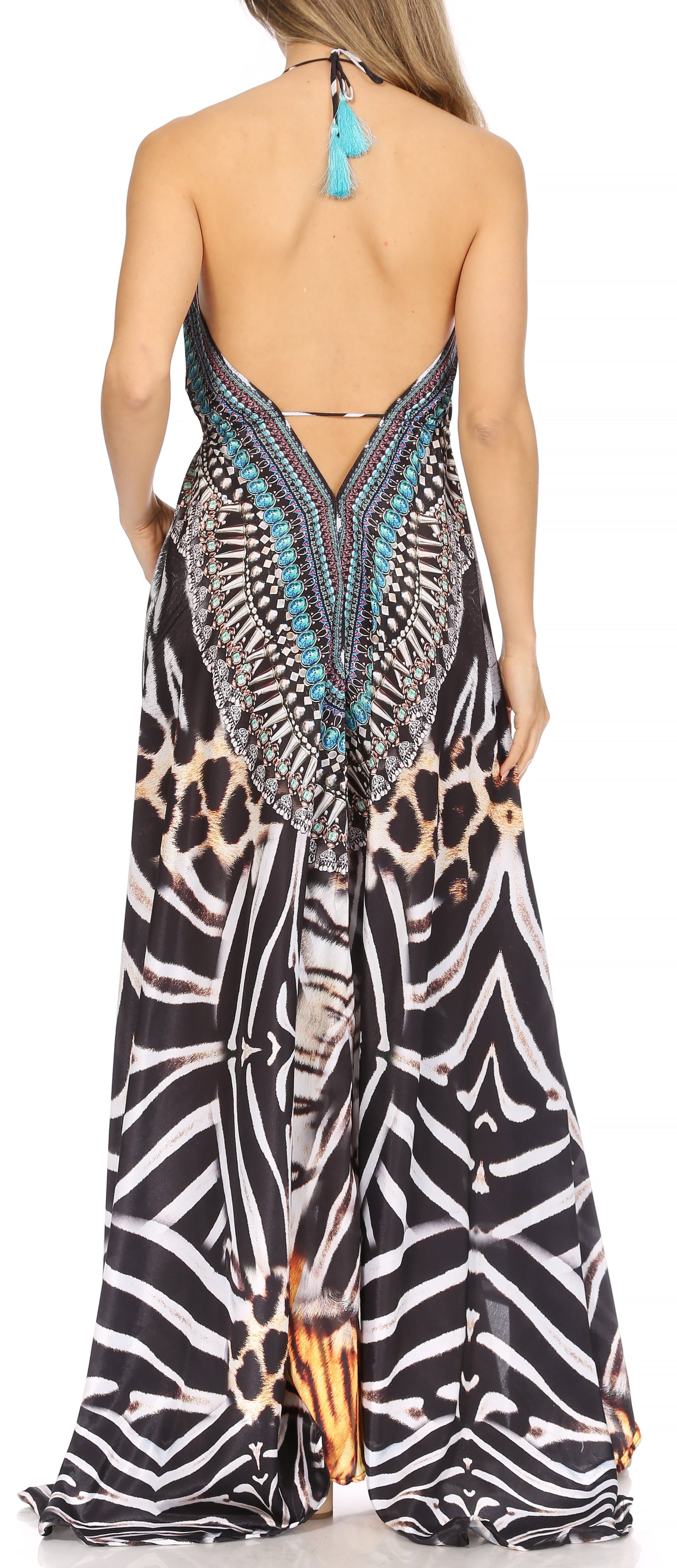 Vestido largo Sakkas Lizi para mujer, con cuello halter, corte alto y bajo, estilo pañuelo, para fiesta en la playa
