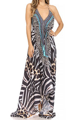 Vestido largo Sakkas Lizi para mujer, con cuello halter, corte alto y bajo, estilo pañuelo, para fiesta en la playa
