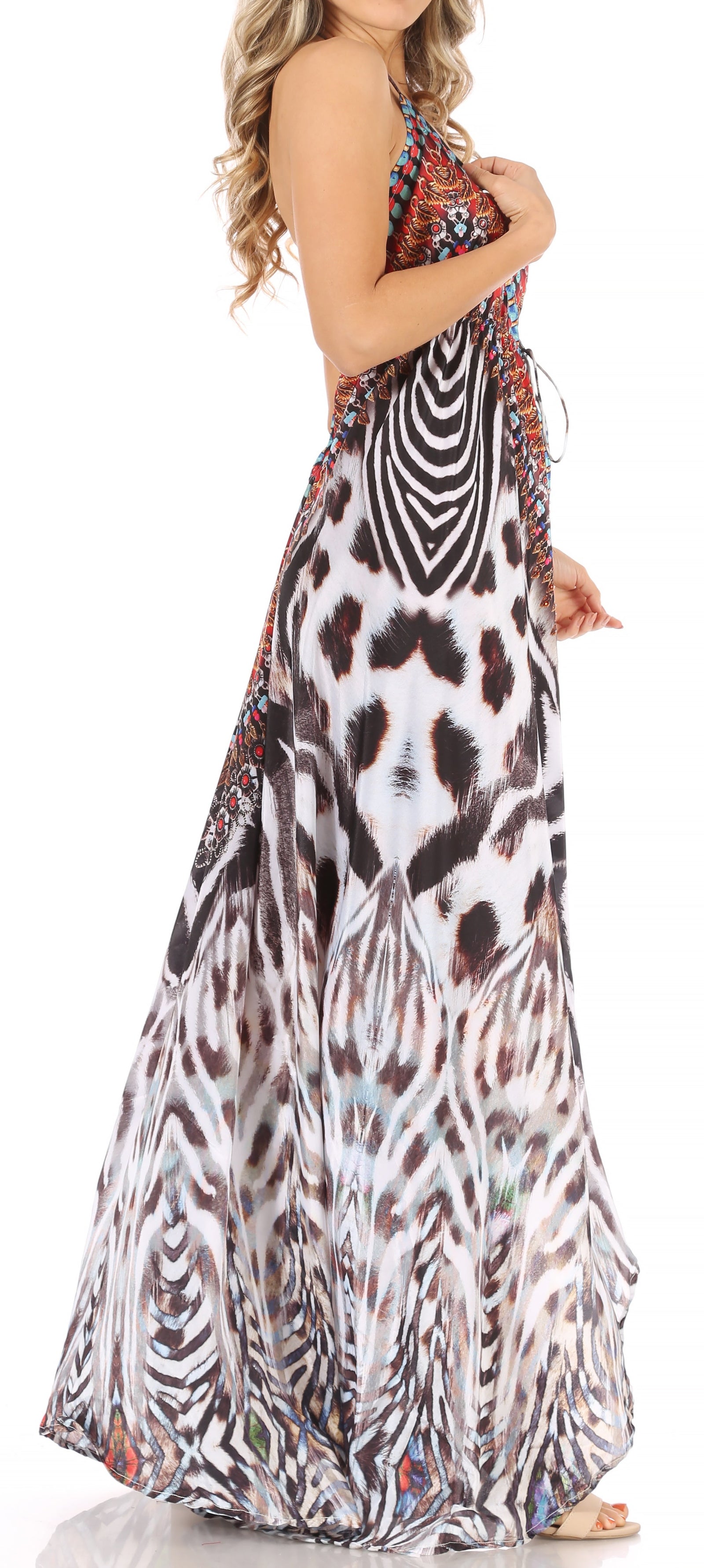 Vestido largo Sakkas Lizi para mujer, con cuello halter, corte alto y bajo, estilo pañuelo, para fiesta en la playa