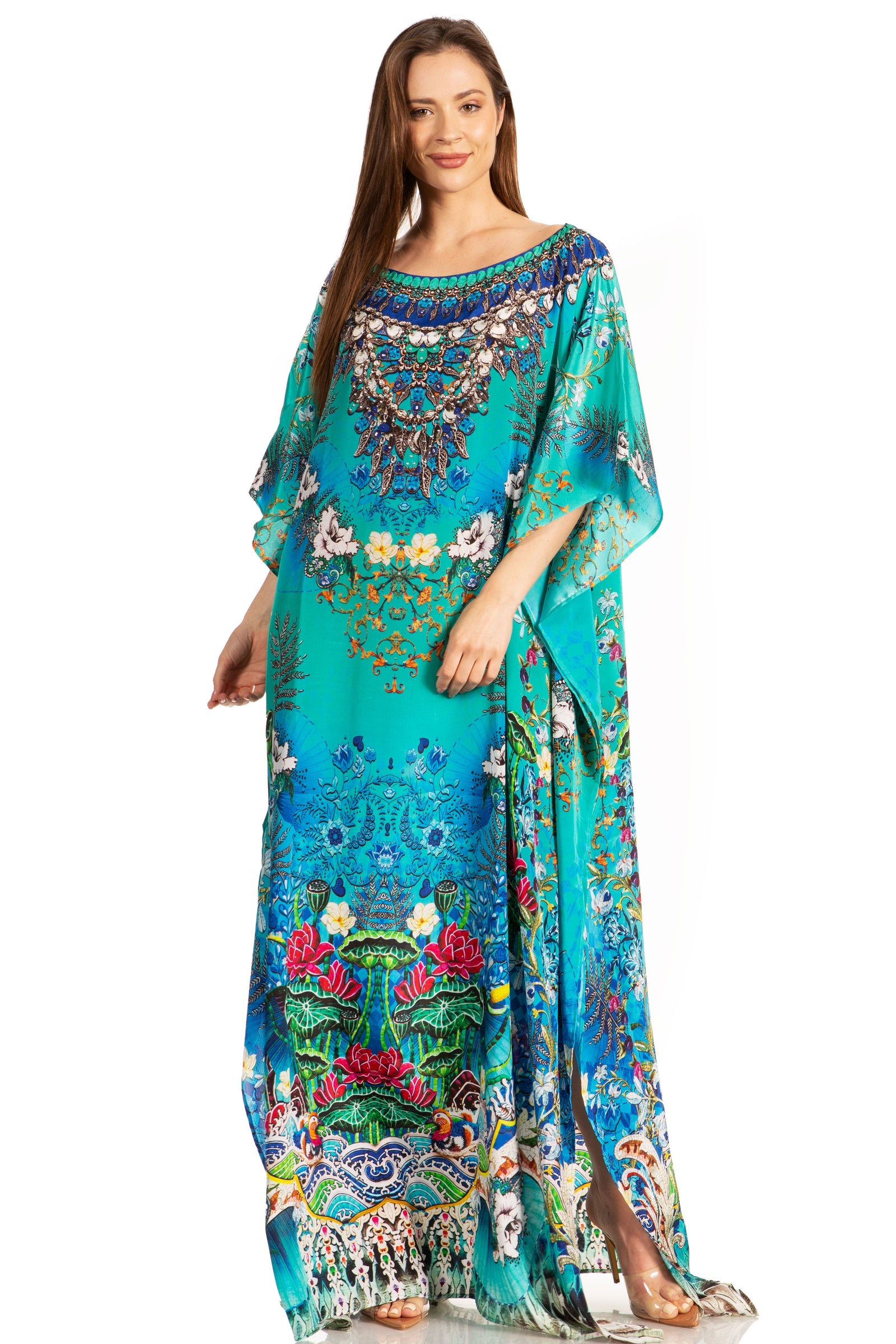 Sakkas Jabari Women's Maxi Short Sleeve Long Beach Kaftan Dress Boho Loose Gown