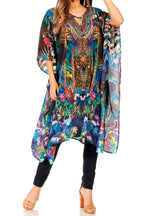 Sakkas Jenni Vestido caftán bohemio de longitud media para mujer con diamantes de imitación fluidos