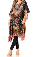 Sakkas Jenni Vestido caftán bohemio de longitud media para mujer con diamantes de imitación fluidos