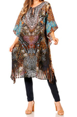 Sakkas Jenni Vestido caftán bohemio de longitud media para mujer con diamantes de imitación fluidos