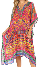 Sakkas Jenni Vestido caftán bohemio de longitud media para mujer con diamantes de imitación fluidos