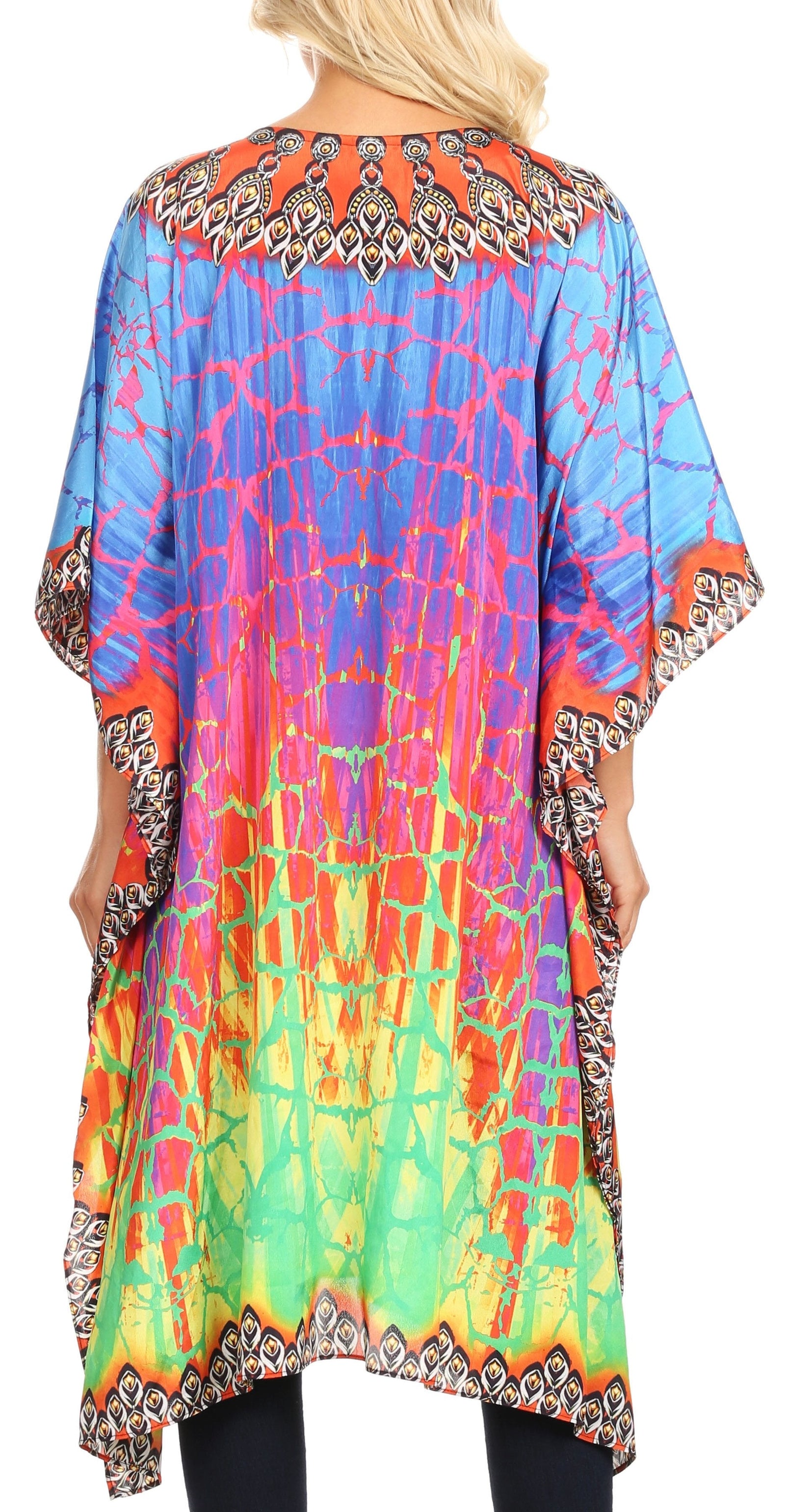 Sakkas Jenni Vestido caftán bohemio de longitud media para mujer con diamantes de imitación fluidos