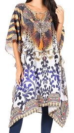 Sakkas Jenni Vestido caftán bohemio de longitud media para mujer con diamantes de imitación fluidos