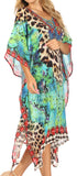 Sakkas Jenni Vestido caftán bohemio de longitud media para mujer con diamantes de imitación fluidos
