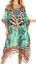 Sakkas Jenni Vestido caftán bohemio de longitud media para mujer con diamantes de imitación fluidos