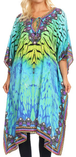 Sakkas Jenni Vestido caftán bohemio de longitud media para mujer con diamantes de imitación fluidos