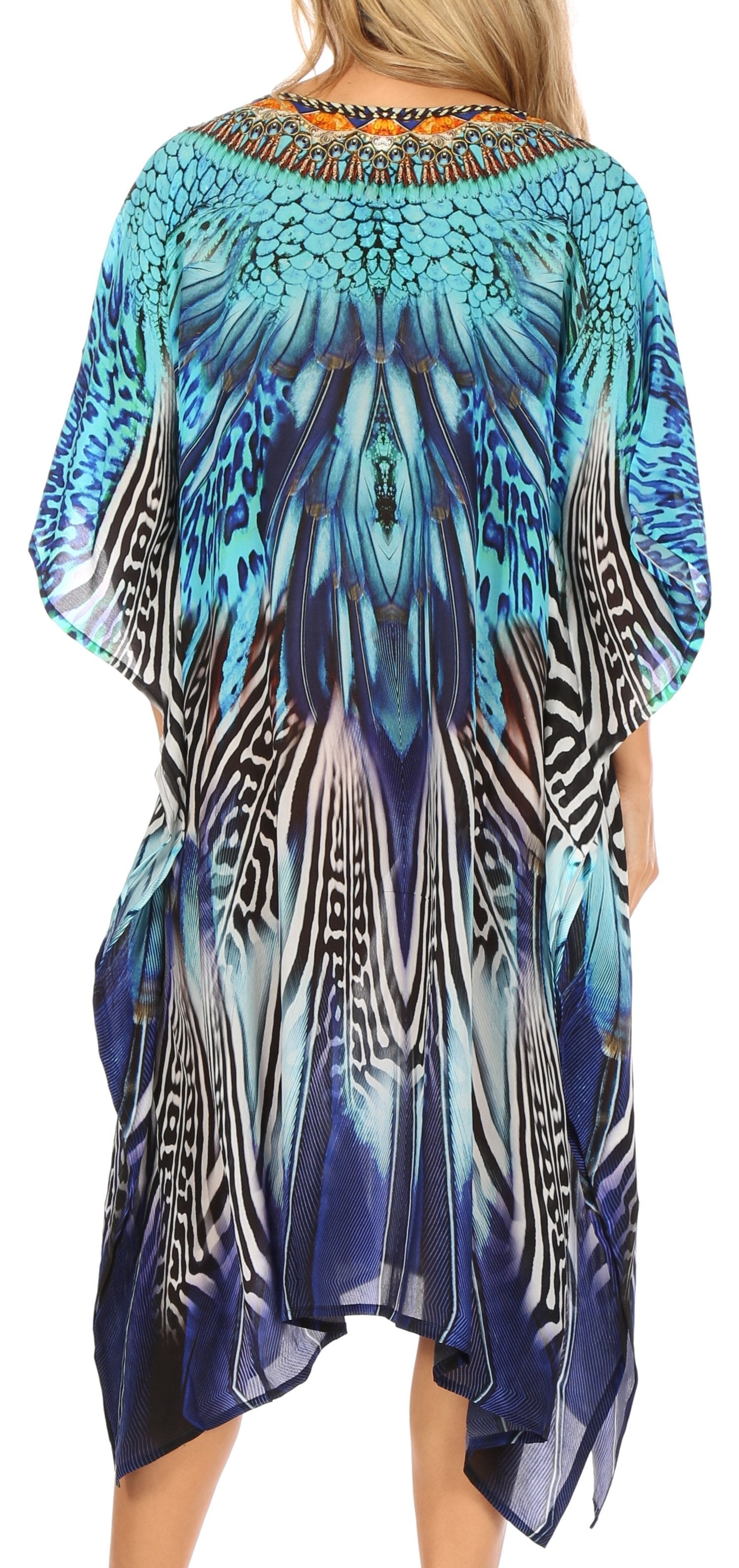 Sakkas Jenni Vestido caftán bohemio de longitud media para mujer con diamantes de imitación fluidos