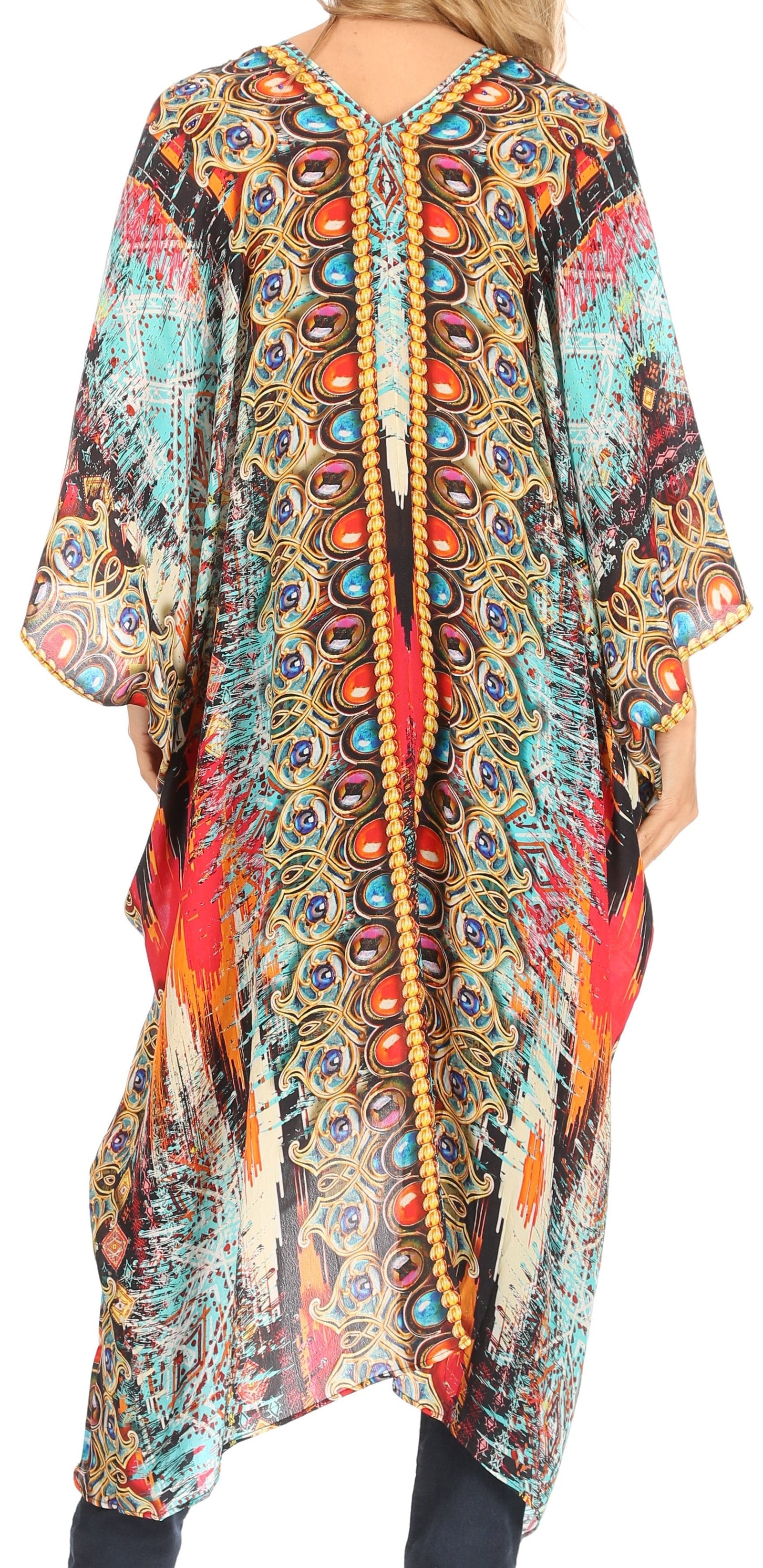 Vestido caftán playero con escote en V para mujer de Sakkas Alvita con pedrería 