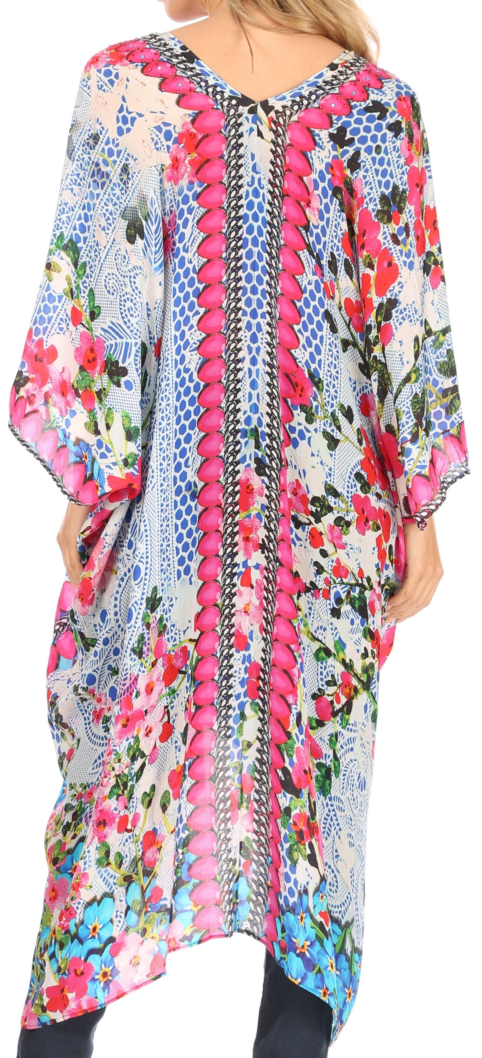 Vestido caftán playero con escote en V para mujer de Sakkas Alvita con pedrería 