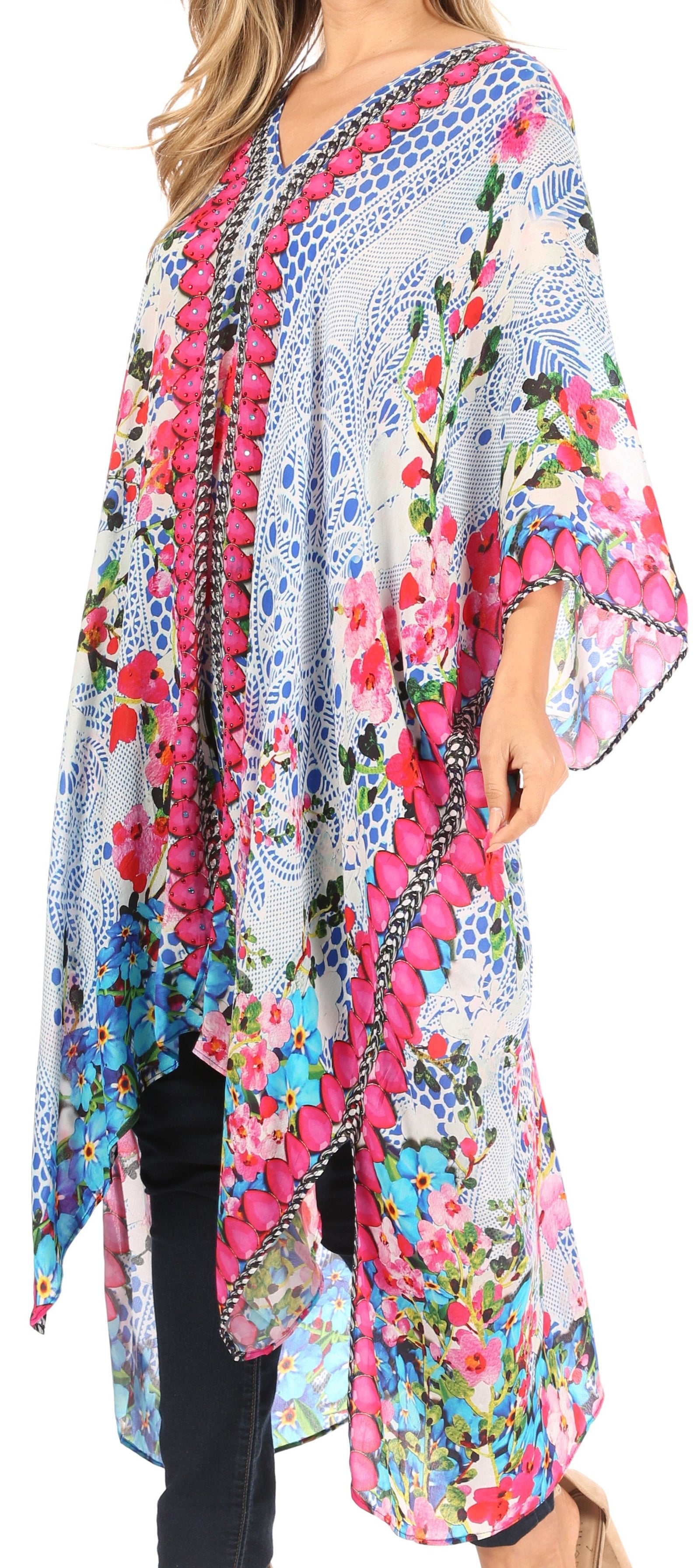 Vestido caftán playero con escote en V para mujer de Sakkas Alvita con pedrería 