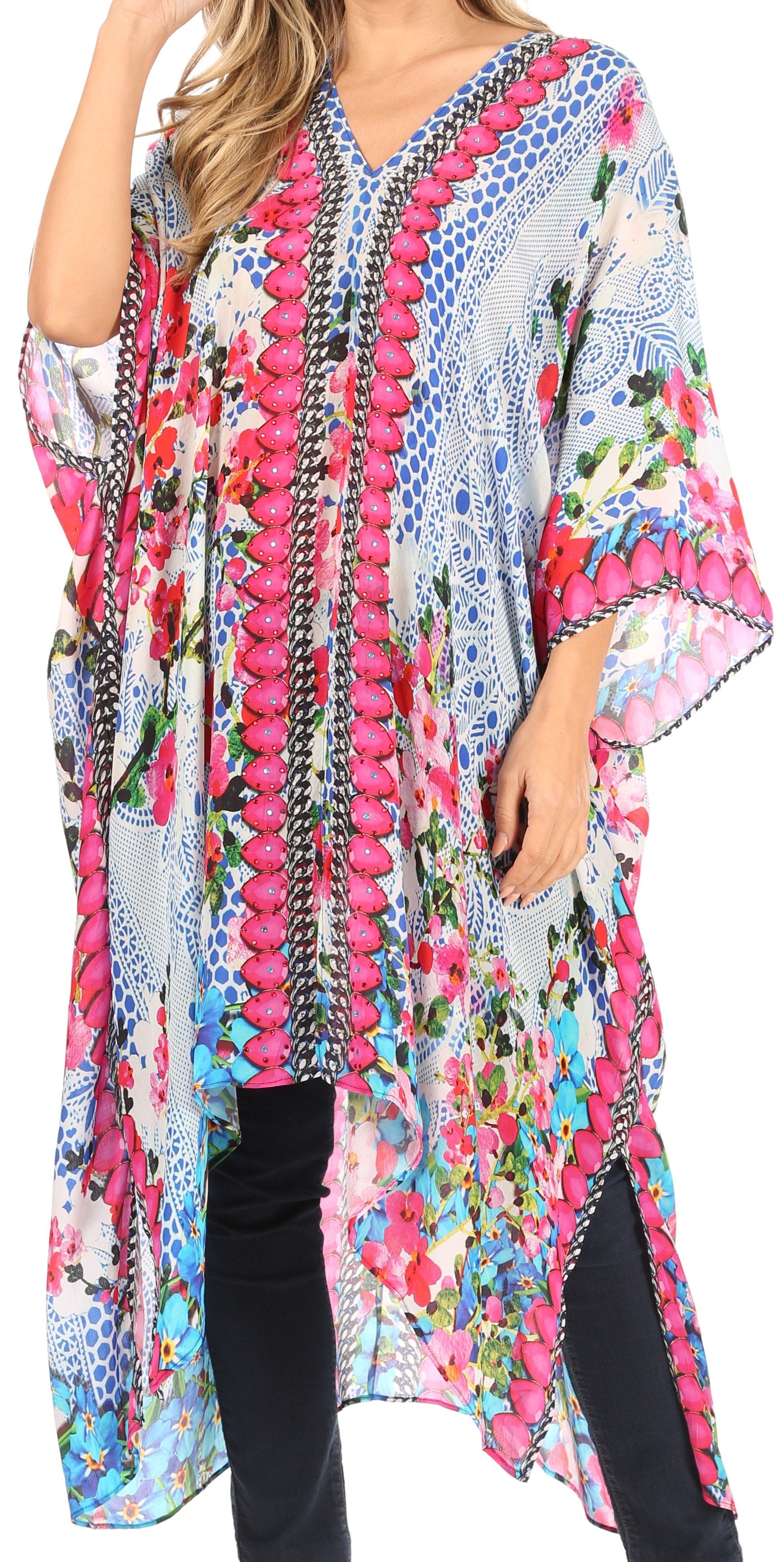 Vestido caftán playero con escote en V para mujer de Sakkas Alvita con pedrería 
