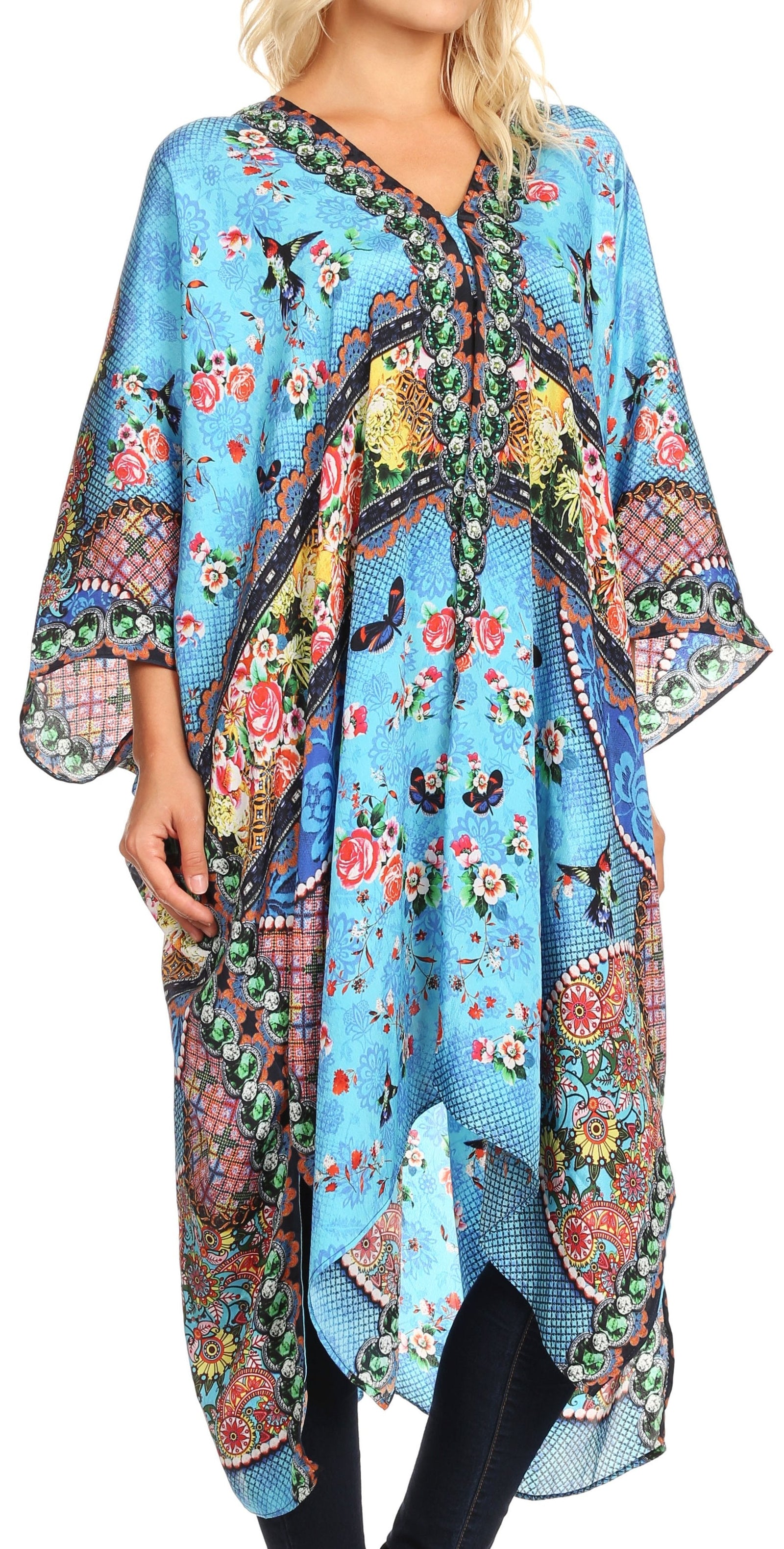 Vestido caftán playero con escote en V para mujer de Sakkas Alvita con pedrería 