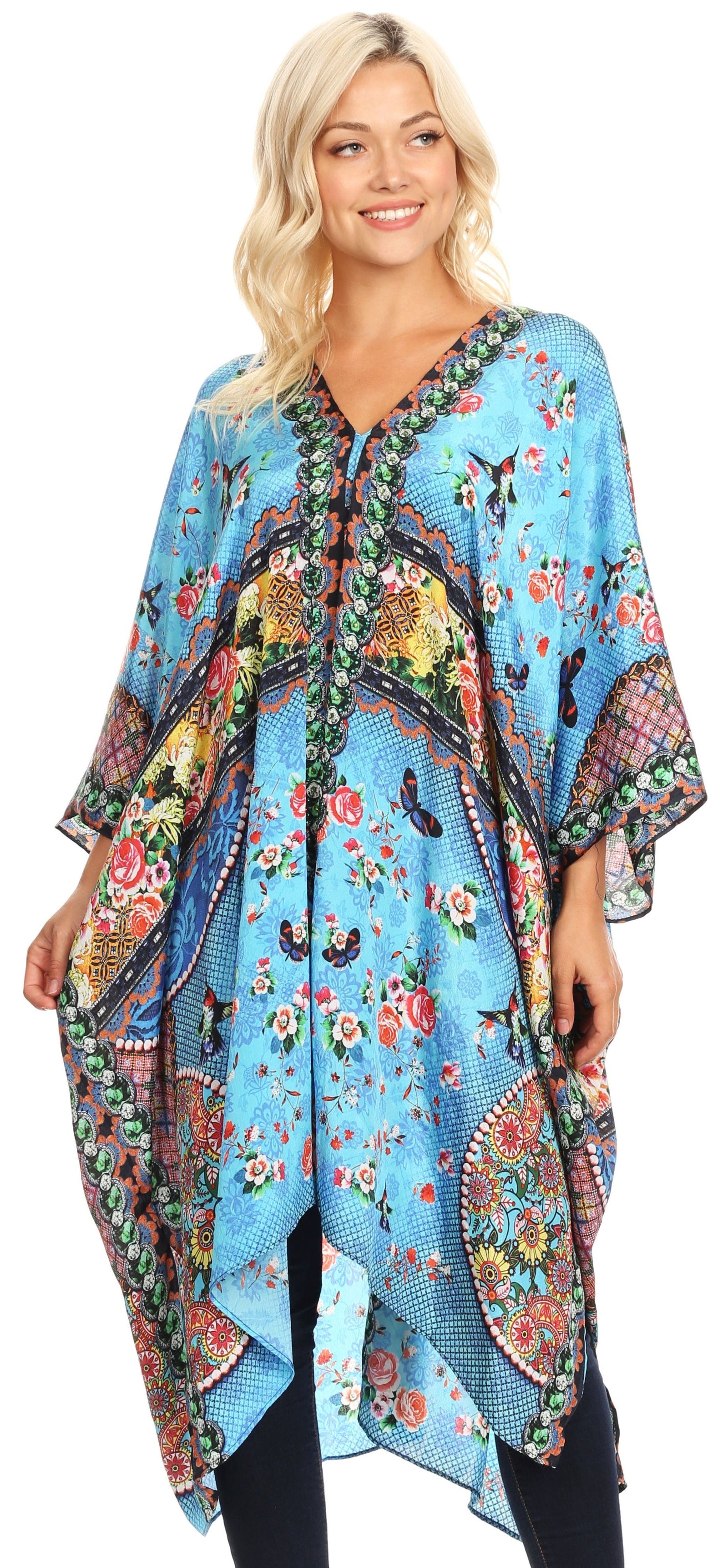 Vestido caftán playero con escote en V para mujer de Sakkas Alvita con pedrería 